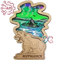Магнит с гравировкой дерево + печать с лаком Медведь Мурманск 34677 34677
