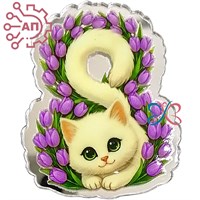 Значок зеркальный + печать с лаком Кошка в тюльпанах 8 марта 34704 34704