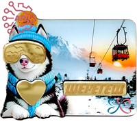 Магнит II со смолой и фурнитурой  Хаски в шапке Шерегеш 34741 34741