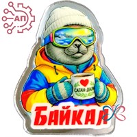 Значок зеркальный + печать с лаком Нерпа с кружкой Байкал, Иркутск 34771 34771