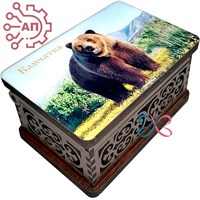 Шкатулка малая резная со смолой Бурый медведь Камчатка 34968 34968