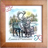 Панно в рамке (дерево) 18х18 серии "Акварель" Этно Ханты-Мансийск 35029 35029