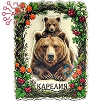Магнит II Медведица с медвежонком в рамке Карелия 35180 35180