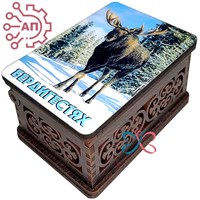 Шкатулка малая резная со смолой Лось Якутия, Горный Бердигестях 35271 35271