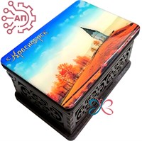 Шкатулка малая резная со смолой Пейзаж Красноярск 32696 32696
