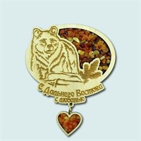 Купить магнитик Янтарь Дальний Восток Медведь с янтарным сердцем - фото 46267