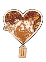 Магнит с янтарем "Медведь в сердце с подвесной деталью" с символикой Вашего города - фото 54338