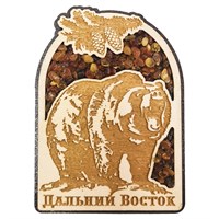 Магнит с янтарем "Медведь с еловой веткой" с символикой Вашего города - фото 54339