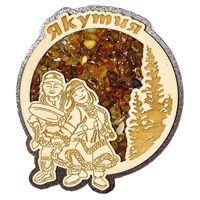 Магнит с янтарем Пара шаманов с символикой Якутии - фото 59754