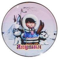 Магнит со смолой круглый мальчик с собачками с символикой Якутии - фото 59759