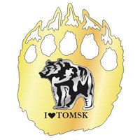 Магнит зеркальный комбинированный Лапа медведя с символикой Томска - фото 60108