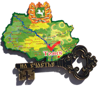Магнит Карта с зеркальной фурнитурой и символикой Томска - фото 60142