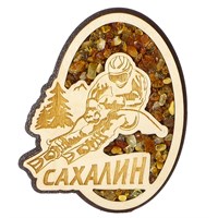 Магнит с янтарем Лыжник в овале Сахалин 27993 - фото 68174