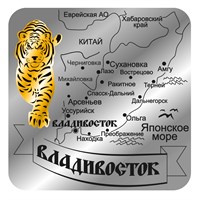 Магнит зеркальный комбинированный Карта с тигром вид 1 с символикой Владивостока - фото 72757