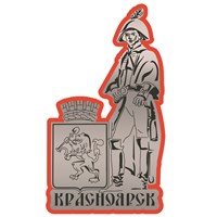 Магнит зеркальный на цветной подложке Герб с достопримечательностью Красноярска - фото 73660