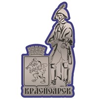 Магнит зеркальный на цветной подложке Герб с достопримечательностью Красноярска - фото 73666