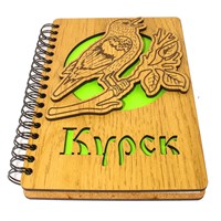 Блокнот деревянный с накладными элементами Соловей с символикой Курска 50 листов - фото 77068