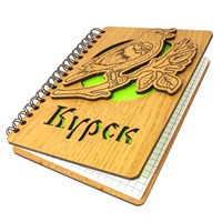 Блокнот деревянный с накладными элементами Соловей с символикой Курска 50 листов - фото 77069