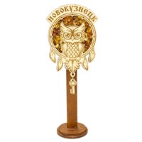 Сувенирный магнит с янтарем Сова в ловушке с подвесной деталью и символикой Новокузнецка - фото 77341