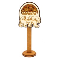 Сувенирный магнитик с янтарем Медведь с символикой Воркуты - фото 77422