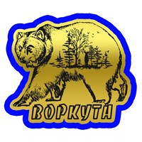 Зеркальный магнит на цветной подложке Медведь вид 1 с символикой Воркуты - фото 77607