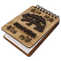 Магнит - блокнот деревянный с накладными деталями и гравировкой Медведь с символикой Камчатки 50 листов - фото 78025