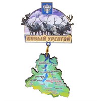Сувенирный магнит Карта с зеркальной фурнитурой и символикой Нового Уренгоя - фото 78195