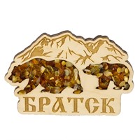 Сувенирный магнит с янтарем Медведи с символикой Братска - фото 80468