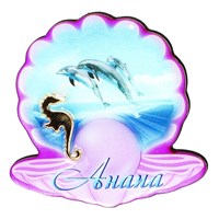 Сувенирный магнит со смолой и зеркальной деталью Дельфины вид 1 с символикой Вашего города - фото 80994
