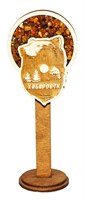 Сувенирный магнит на холодильник Хабаровск с медведем и натуральным янтарем артикул 30421 - фото 82617