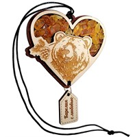 Сувенирная подвеска с янтарем Медведь в сердце Карелия 30160 - фото 87105