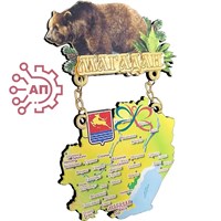 Магнит качели  Медведь с картой с зеркальной надписью Магадан 2392 - фото 87577