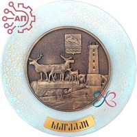 Тарелка сувенирная с 3D вставкой из гипса Олени Магадан 31946 - фото 88470