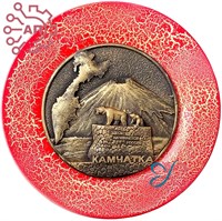 Тарелка сувенирная с 3D вставкой из гипса Вулкан медведи Камчатка 32068 - фото 89127