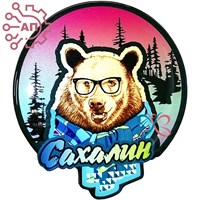 Магнит со смолой Медведь круг шарф Сахалин 29849 - фото 89599