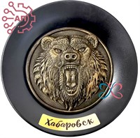 Тарелка сувенирная с 3D вставкой из гипса Медведь Хабаровск 32211 - фото 89916