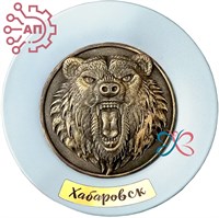 Тарелка сувенирная с 3D вставкой из гипса Медведь Хабаровск 32211 - фото 89922