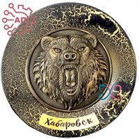 Тарелка сувенирная с 3D вставкой из гипса Медведь Хабаровск 32211 - фото 89924