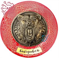 Тарелка сувенирная с 3D вставкой из гипса Медведь Хабаровск 32211 - фото 89926