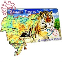 Магнит II Прямоугольник Тигр с картой Дальний Восток FS007207 - фото 89937