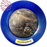 Тарелка сувенирная с 3D вставкой из гипса Вулкан медведь Камчатка 32347 - фото 90553