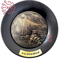 Тарелка сувенирная с 3D вставкой из гипса Вулкан медведь Камчатка 32347 - фото 90555