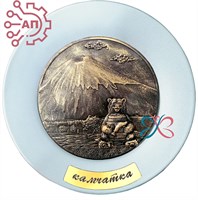 Тарелка сувенирная с 3D вставкой из гипса Вулкан медведь Камчатка 32347 - фото 90557