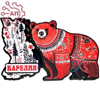 Магнит II Этно медведь с картой вид 2 Карелия 33592 33592 - фото 94180