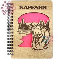 Блокнот А6 деревянный с гравировкой + накладка + цвет. подложка Медведь Карелия 34212 34212 - фото 96205