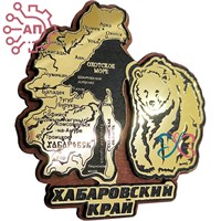 Магнит с гравировкой фанера + пластик Медведь с картой Хабаровск 31241 31241 - фото 96533
