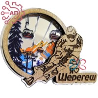 Магнит с гравировкой дерево + печать с лаком Лыжник Шерегеш 34614 34614