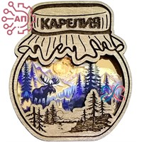 Магнит с гравировкой дерево + печать с лаком Банка Карелия 34616 34616