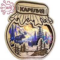 Магнит с гравировкой дерево + печать с лаком Банка Карелия 34616 34616