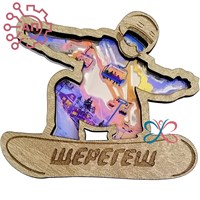 Магнит с гравировкой дерево + печать с лаком Сноубордист Шерегеш 34619 34619